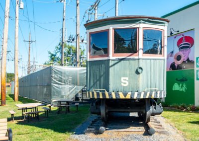 Front view of trolley car with #5 on the front.