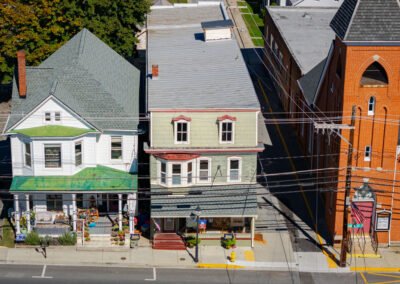 Aerial view of row home turned retail business
