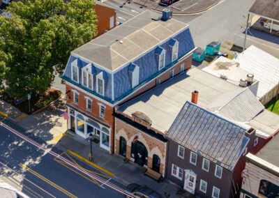 Aerial view of row buildings